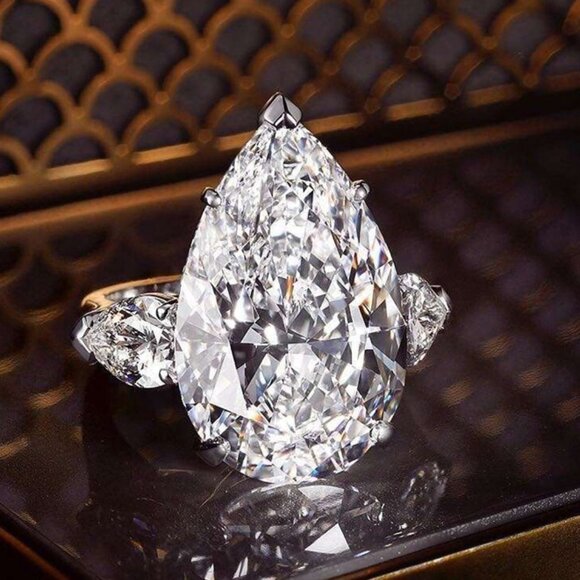 Crystal Clear Sweet Pear Pure Zircon Gems Silver Rings for Women, PD1136 - Picture 1 of 11